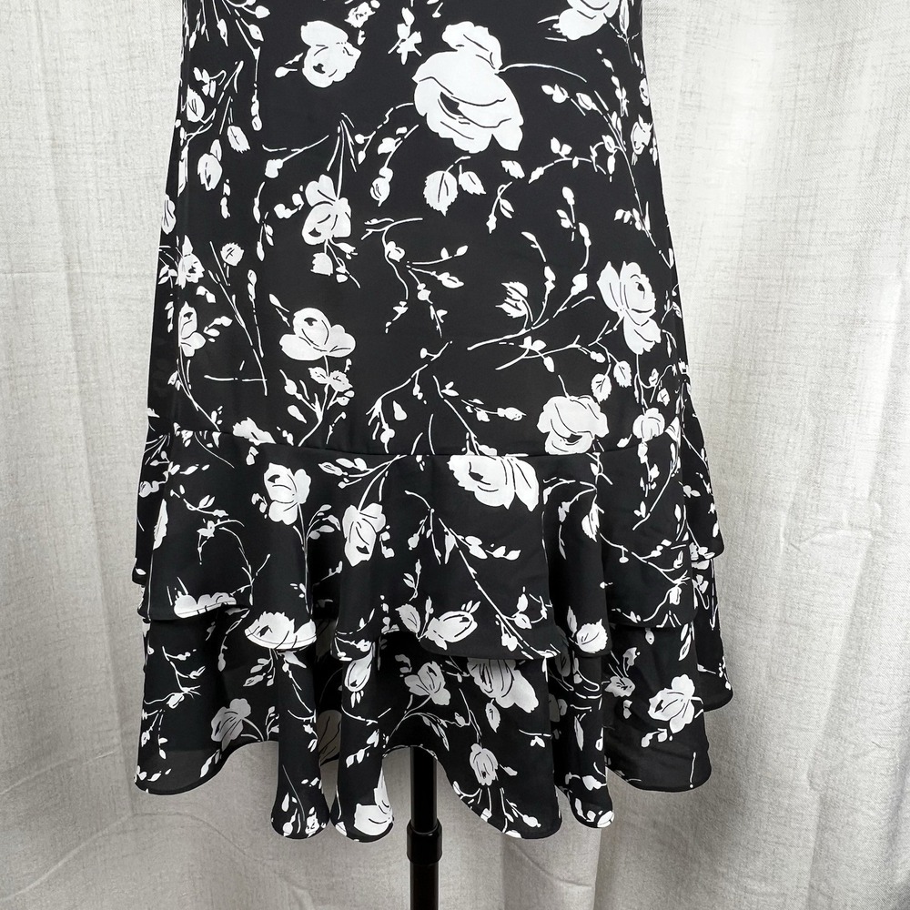 Lauren Ralph Lauren Women's 2 Black Floral Georgette Tiered Mini Dress Romantic - Picture 3 of 12
